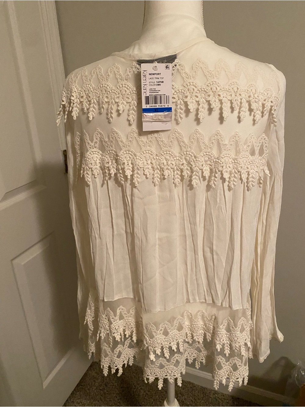 Karen Kane White Lace-Trim Button-Front Women's Top Size XL NWT - Picture 4 of 6